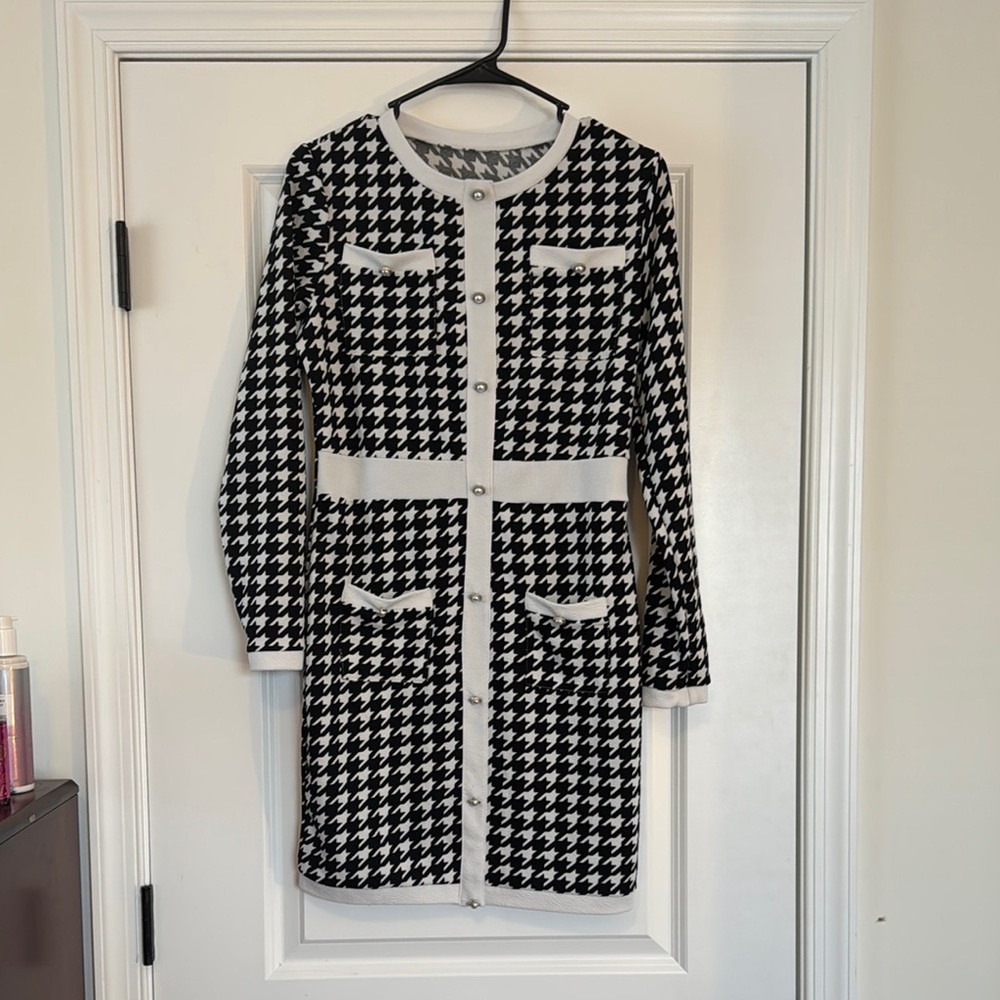 SHEIN Black and White Houndstooth Midi Dress